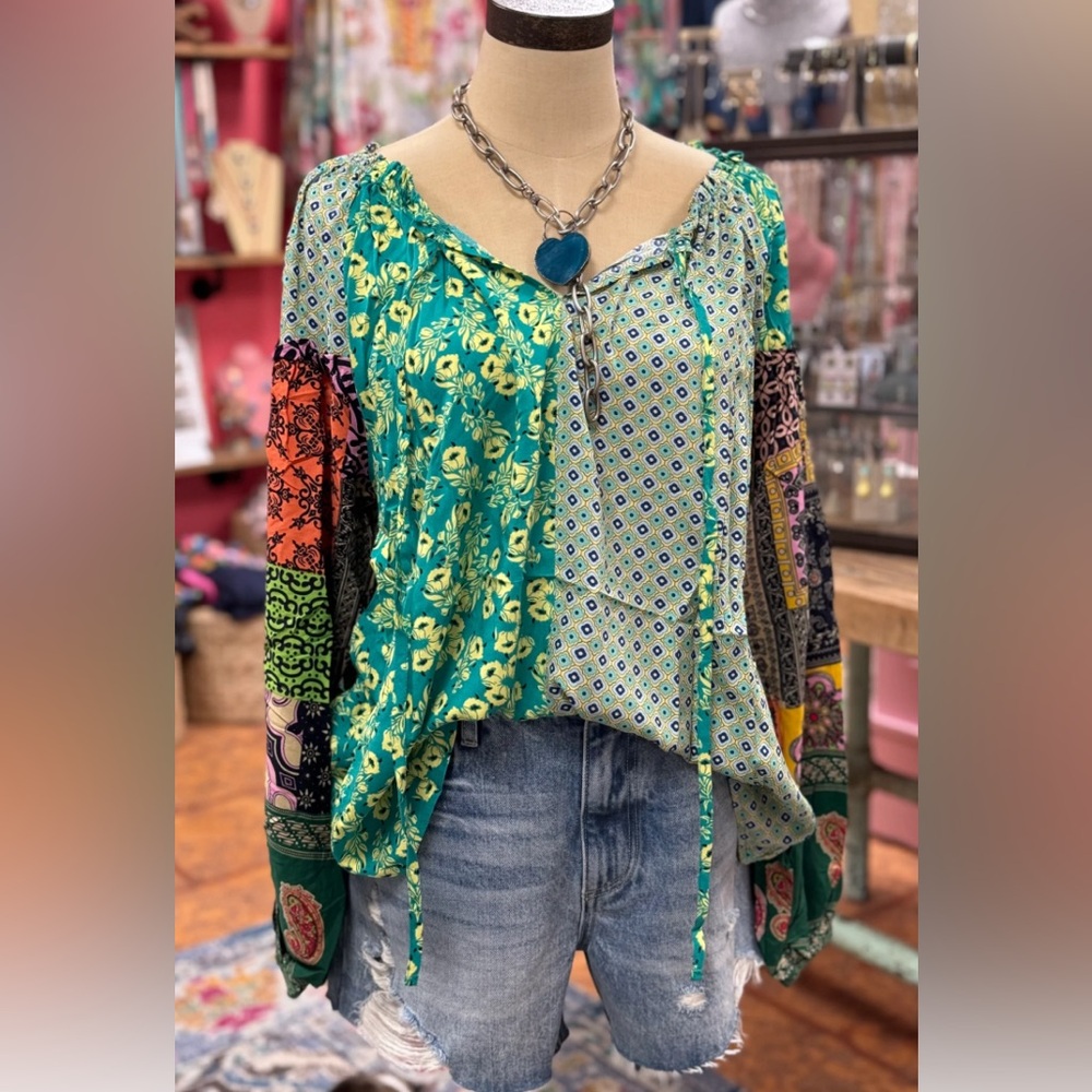 Easel Multicolor Patchwork Blouse - image 1